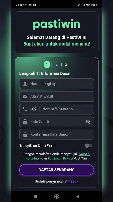 Tampilan halaman daftar pastiwin